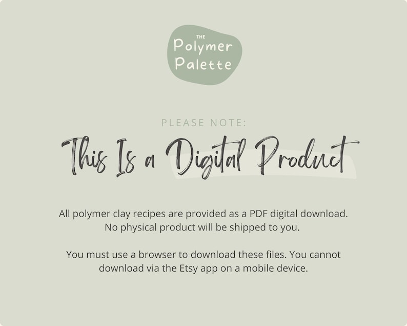 This is a digital product. All polymer clay color recipes are provided as a PDF digital download from The Polymer Palette. No physical product will be shipped to you.