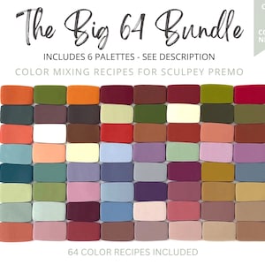 Recetas de colores de arcilla polimérica, paquete grande Sculpey Premo, tonos pastel bohemios cálidos para otoño e invierno, tarjetas de recetas, guía de mezclas