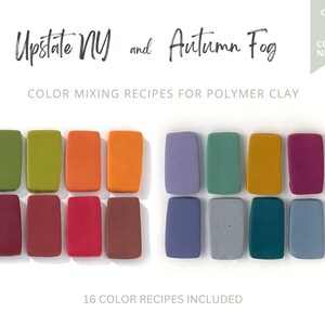 Polymer Clay Color Recipes for Fall, Sculpey Premo, Fucshia, Gold, Blue, Autumn Colour Palette, Recipe Cards, Mixing Guide