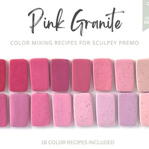 Pink Granite Polymer Clay Recipes | Sculpey Premo | Bright Dark Pastel | Color Palette | Recipe Cards | Mixing Guide