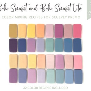 Recettes de couleurs en pâte polymère, Sculpey Premo Boho Summer Bundle, Cool warm, Light Dark, Fiches recettes, Guide de mélange