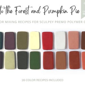 Polymer Clay Color Mixing Recipes, Fall Boho Palette, Sculpey Premo, Autumn Warm Cool Pumpkin Cream Bright Dark, Recipe Cards, Mixing Guide
