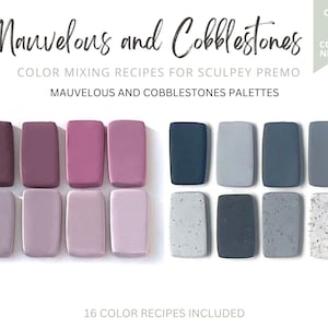 Polymer Clay Color Recipes, Sculpey Premo Mauvelous and Grey, Recipe Cards, Mixing Guide, Mauve and Gray Colour Palette