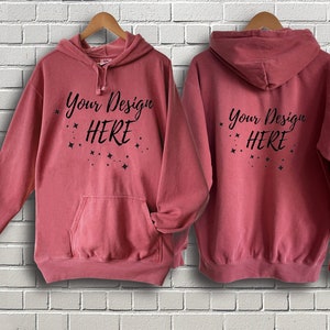 Comfort Colors 1567 Crimson Mock Up Hoodie Comfort Colors Unisex Hoodie Front and Back|C1567 Sweatshirt Full Length Mock-up| Seafoam Mockup