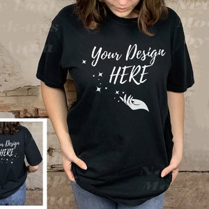 Comfort Colors 1717 Black Tshirt Mockup Front and Back Model MockUp  Two Sided Black Shirt Printing Unisex Front Back Moc-up Mocks  Digital