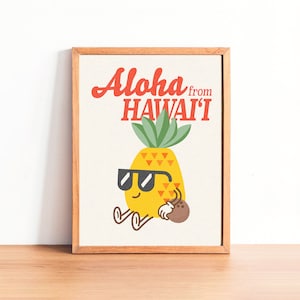Aloha do Havaí | Impressão de belas artes Giclée, retrô, arte de viagem no Havaí, mascote vintage, personagem, Havaí, decoração de praia