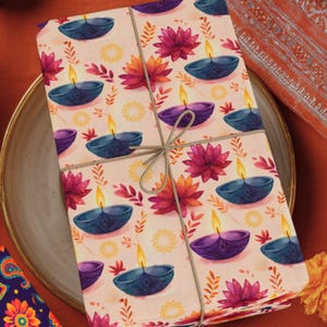 Festival Of Lights Gift Wrap With Diya Diwali Celebration Wrapping Paper Decorative Diwali Paper Traditional Holiday Gift Packaging