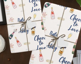 Engagement Gift Wrapping Paper Roll Personalized Champagne Theme