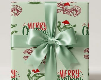 Louisiana Christmas Wrapping Paper Custom Bayou Gift Wrap with Crawfish and Alligator Cajun Holiday Gift Packaging