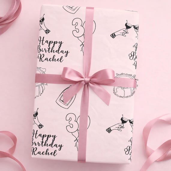 30th Birthday Wrapping Paper Custom Doodle Style Gift Wrap Fun Party Packaging for Her Milestone Birthday Decor