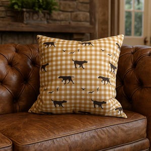 Bird Dog Pillow Cover Gingham Decorative Throw Pillow for Dog Lovers Farmhouse Style Pet Cushion Animal Print Rustic Home Decor Gift