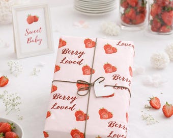 Papel de regalo para baby shower con diseño de bayas dulces, papel de regalo personalizado con fresas