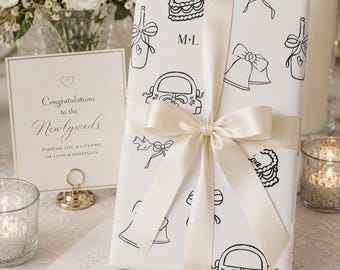 Personalized Wedding Gift Wrap Custom Engagement Wrapping Paper with Couple Initials Bridal Shower Gift Wrap