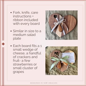 Heart Shaped Personal Charcuterie Cheese Board Set Mini Snack Serving Board Favor for Party Guests Shower or Event Keepsake Gift image 7