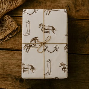 Equestrian Wrapping Paper Showjumping Horse Gift Wrap Sheet Rider Birthday or Horse Lover Packaging Rustic Equestrian Party Decor