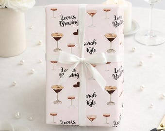 Love Is Brewing Bridal Shower Wrapping Paper Gift for Brides Espresso Martini