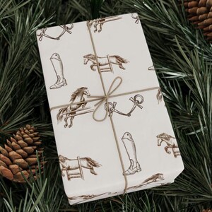 Equestrian Wrapping Paper Showjumping Horse Gift Wrap Sheet Rider Birthday or Horse Lover Packaging Rustic Equestrian Party Decor image 2