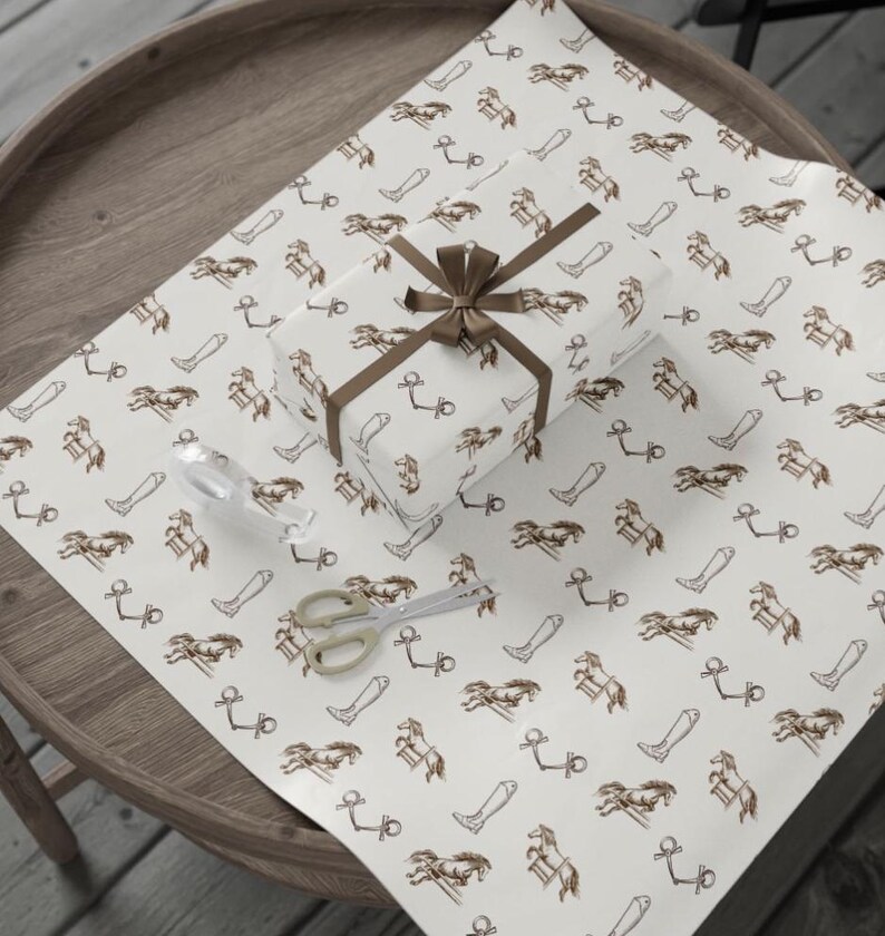 Equestrian Wrapping Paper Showjumping Horse Gift Wrap Sheet Rider Birthday or Horse Lover Packaging Rustic Equestrian Party Decor image 3