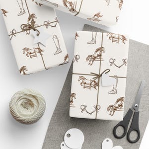 Showjumping horse gift wrap, rustic equestrian wrapping paper for birthdays, parties, or barn events.