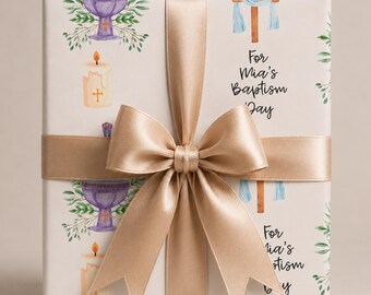 Personalisiertes Taufgeschenkpapier, Geschenkpapier für Babys und Kinder, religiöses Geschenkpapier, Geschenkpapierrolle mit individuellem Namen