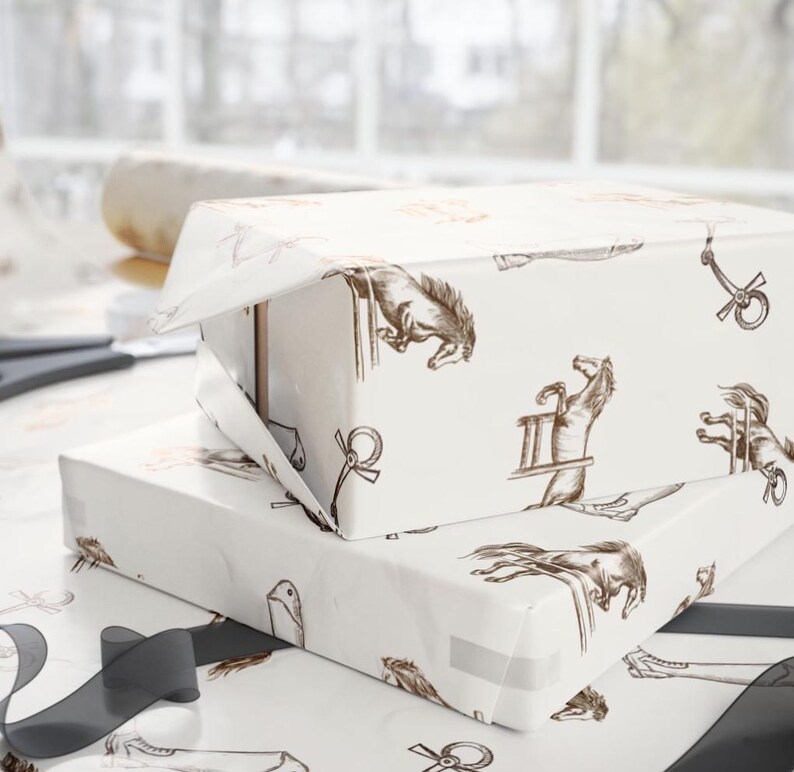 Equestrian Wrapping Paper Showjumping Horse Gift Wrap Sheet Rider Birthday or Horse Lover Packaging Rustic Equestrian Party Decor image 5