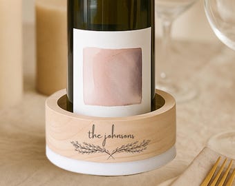 Wine Coaster for Bottle Engraved Marble and Wood Wine Coaster Personalized Hostess Gift for Dinner Parties Home Bar or Holiday Entertaining