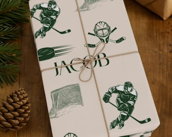 Ice Hockey Player Wrapping Paper Personalized Name Sports Team Gifts Wrap Unique Birthday or Team Present for Hockey Lover Hockey Mom