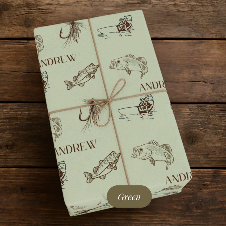 fisherman retirement gift wrap, unique wrapping paper for him, fishing hobby gift wrap