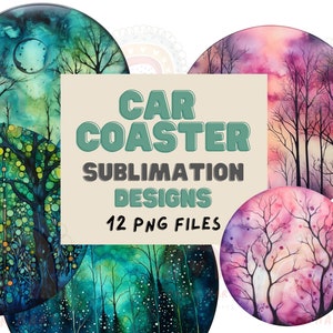 Car Coaster Sublimation Files Tree PNG Files Sticker Downloads Transparent Circle Files Stained Glass Sublimation Designs Pink Green Nature