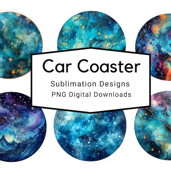 Car Coaster Sublimation Files Stars Galaxy PNG Files Sticker Downloads Transparent Circle Files Planets Stars Sublimation Designs Mountains