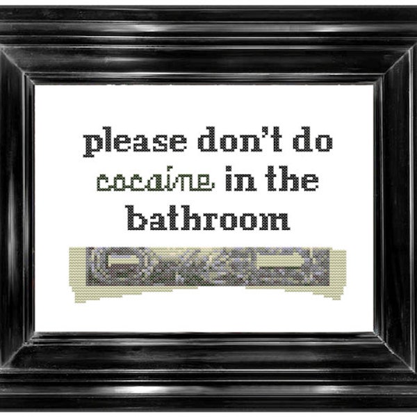 Please Don't do Cocaine in the Bathroom with Rolled Up Dollar Bill - Cross Stitch Pattern, Modern Cross Stitch Chart, PDF Pattern