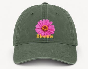 Zinnia Blooms Baseball Cap,Floral Washed Hat, Garden Lover Gift,Botanical Cap,Pink Flower Hat,Farmers Market Hat,Outdoors adventures hat