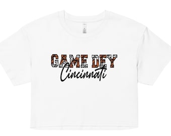 Cincinnati footbal crop top, graphic Game Day tiger stripe text Women’s tshirt,women's cincy fashion outfit,gift for Cincinnati football fan