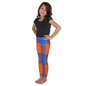 Cincinnati  soccer inspired  Kid's Leggings,checkered orange blue pattern,gift for child fc Cincinnati fan, match day outfit kids Cincy.