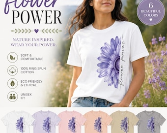 Flower Power Shirt, Purple Floral Graphic Tee, Nature Lover Shirt, Botanical T-Shirt, Cottagecore Shirt, Garden Gift, Wildflower Tee