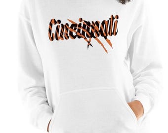 Cincinnati football Unisex Hoodie,orange black cincinnat graphic tiger stripes, gift foe Cincy sports football fan,Cincinnati football gear