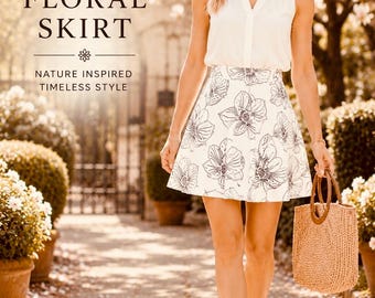 Magnolia Floral Skirt, Botanical Print Skirt, Black and White Floral Skirt, Nature Inspired Skirt, A-Line Skirt, Cottagecore Clothing,Garden