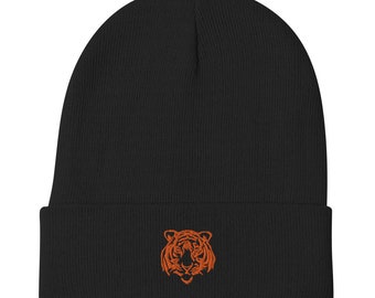 Cincinnati footballEmbroidered Beanie,  Graphic black& orange tiger hat, cincy cap,  cold weather apparel, football 2024