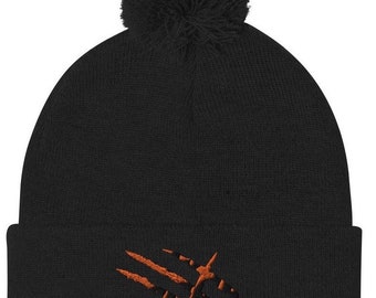 Cincinnati football Pom-Pom Beanie,tiger claw marks orange& black hat Cincinnati fan apparel, Cincy football cap winter beanie orange black