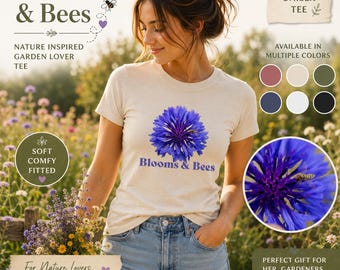 Bachelor’s Button Wildflower Shirt, Cornflower Bee Graphic Tee, Nature Lover Shirt, Botanical Floral T-Shirt, Gardener Gift, Unisex fitted t