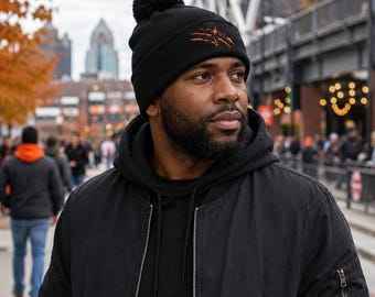 Cincinnati football Pom-Pom Beanie,tiger claw marks orange& black hat Cincinnati fan apparel, Cincy football cap winter beanie orange black