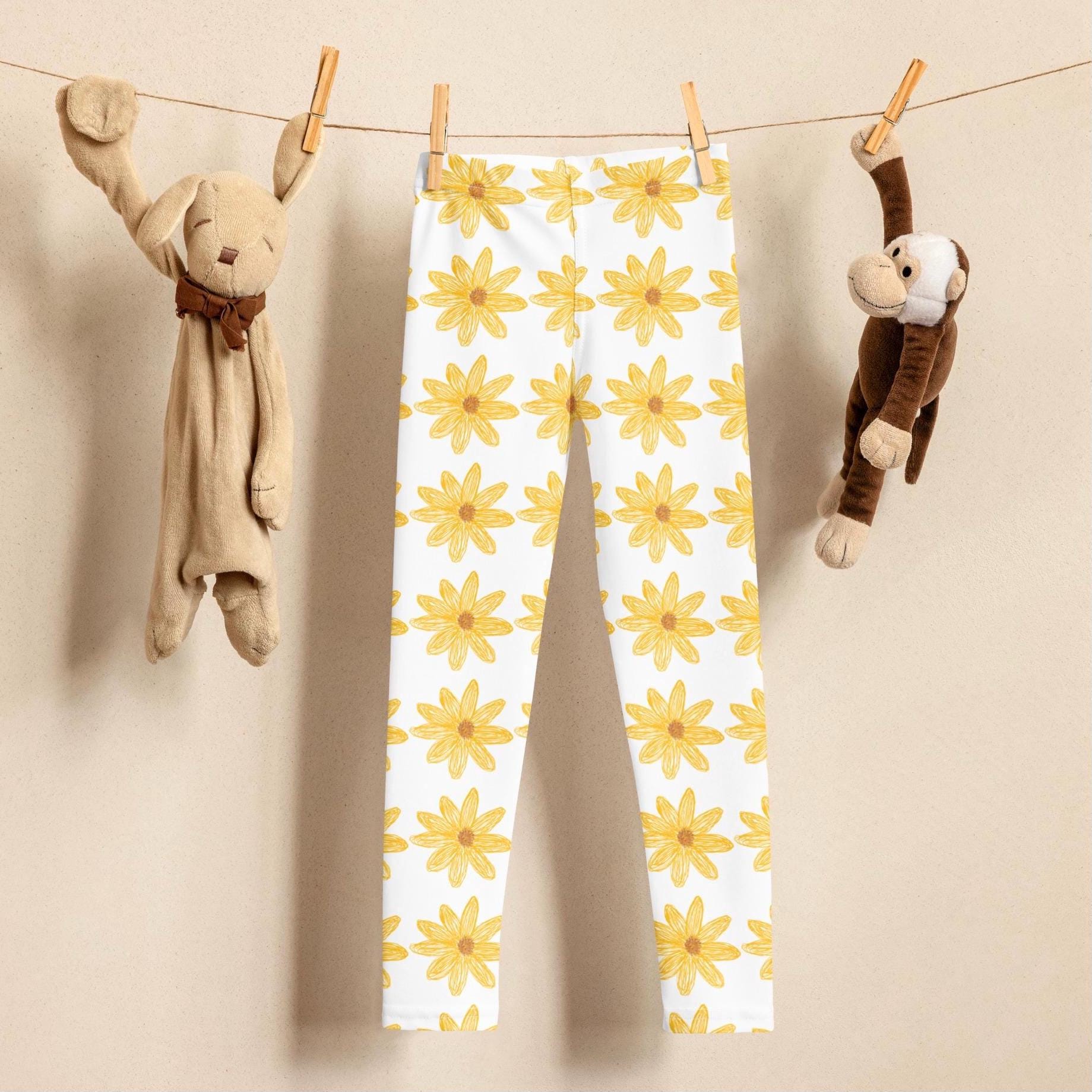 Daisy Kinder Leggings,Kinder Blumen Leggings,Jugend gelbe Blumen Hose,Geschenk für Kinder Geburtstag,Zurück zum Schulanfang Kleidung,Unikate handgezeichnete Hose