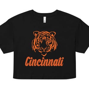 Cincinnati voetbalshirt dames cropped, graphic tijger oranje zwart T-shirt, cadeau voor Cincy-sportfankleding welkom in de jungle-T