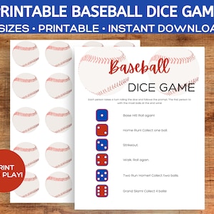 Printable Baseball Dice Game, Baseball Party Activity, Baseball Printable Party Game, Baseball Dice Center, Baseball Activity for Kids