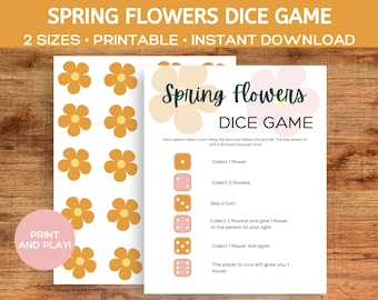 Vårblomstertärningsspel, utskrivbar möhippaaktivitet (digital nedladdning)