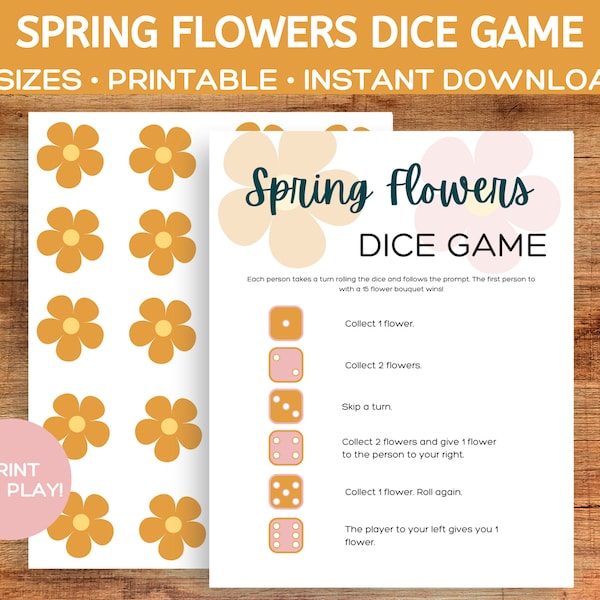 Spring Dice Game, First Day of Spring Activity, Floral Bridal Shower Printable Party Game, Flower Bouquet Spring Center, Flower Dice Game