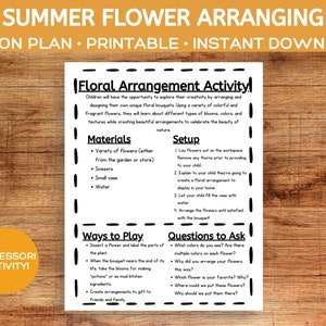 Summer Flower Arranging Montessori Printable, Montessori Summer, Montessori Lesson Plan, Montessori Learning, Montessori Printable Activity