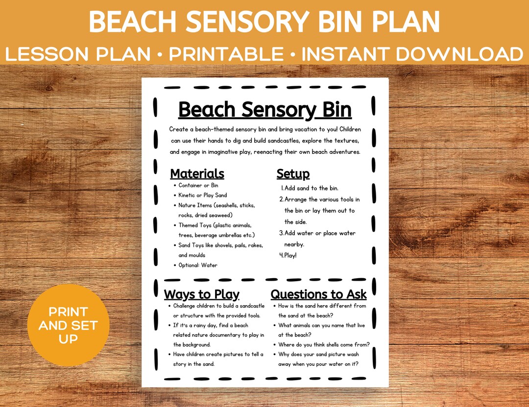 Beach Sensory Bin Activity Plan, Summer Theme (printable) - Etsy