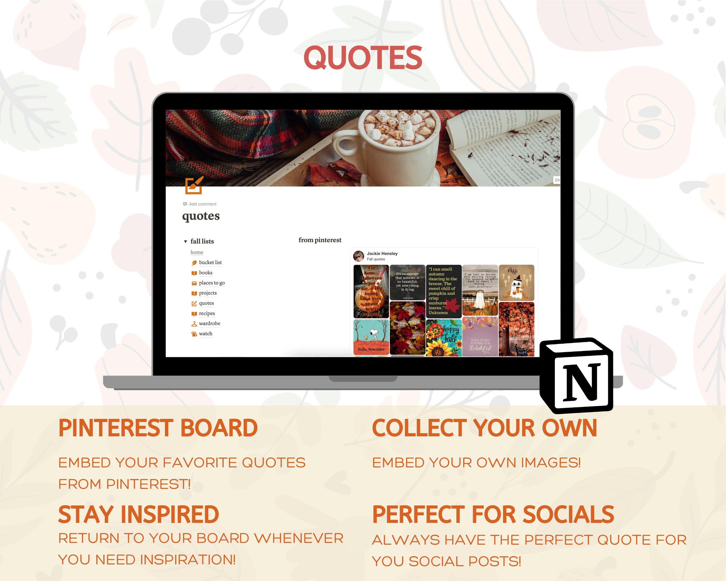 Fall Notion Planner, Autumn Notion Template, Notion Templates, Fall