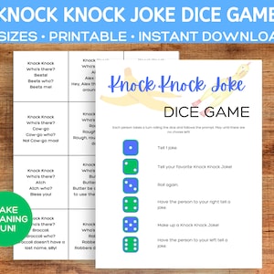 Knock Knock Joke Dice Game Printable, Family Game Night, April Fools Day Game Printable, Dad Joke Game, Spring Dice Game Printable for Kids